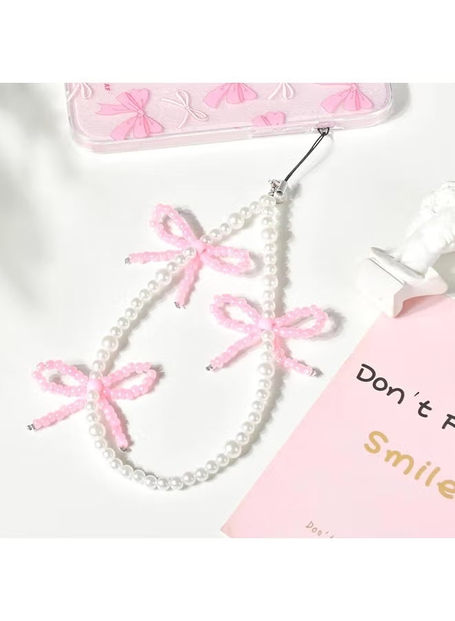 Elegant Beaded Pearl Phone Charm Strap – Cute Bowknot Cell Phone Lanyard Wrist Strap for Women & Girls - Image 1